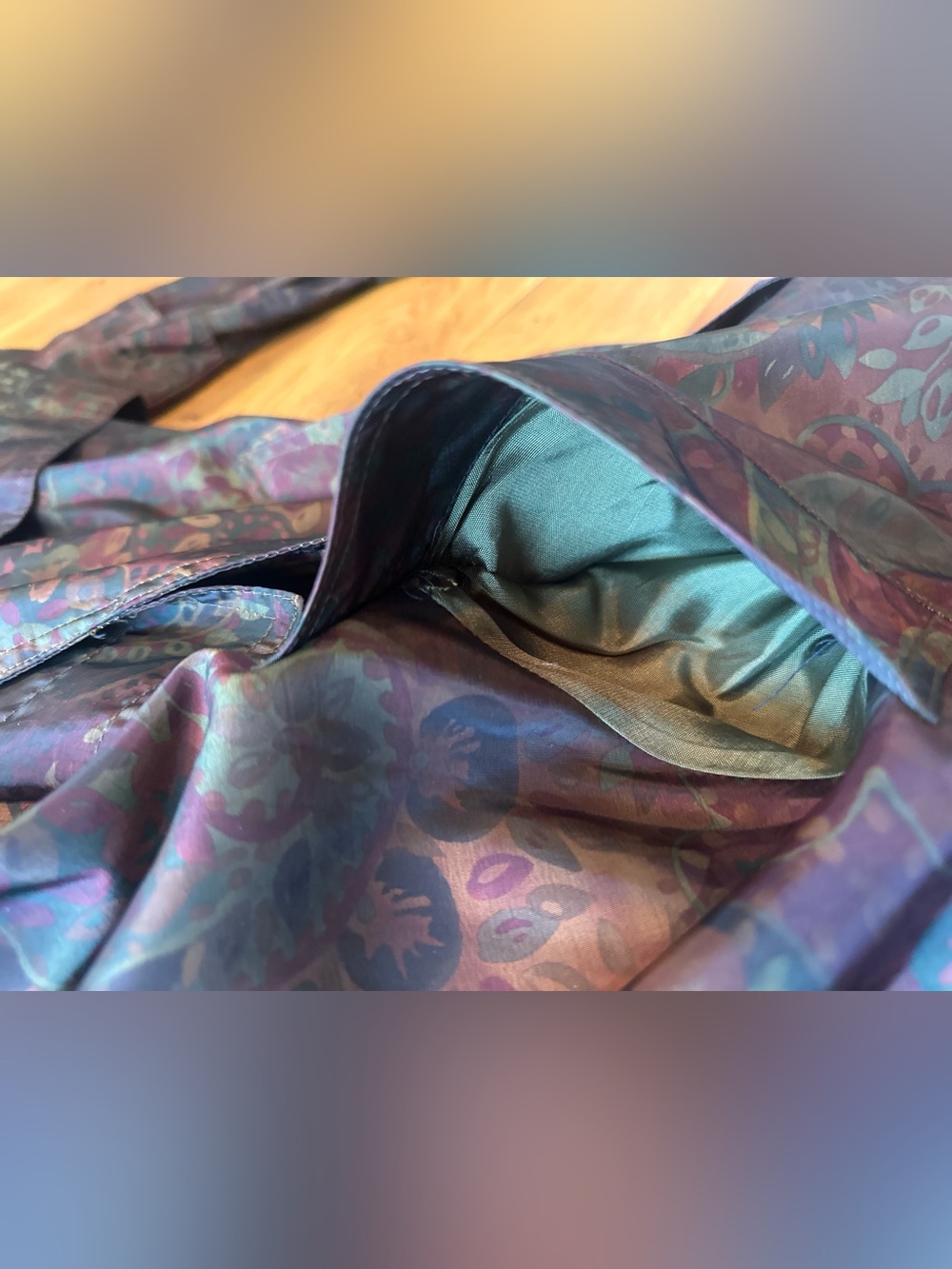 VTG Gallery Jacquard Floral Paisley Print Lined Trench Coat w/Pockets size 10 - Picture 13 of 16